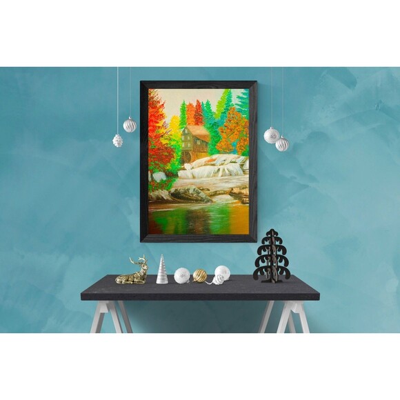 Original Oil Painting 12x16 Autumn Landscape Water Mill Rustic Farmhouse - Picture 9 of 12